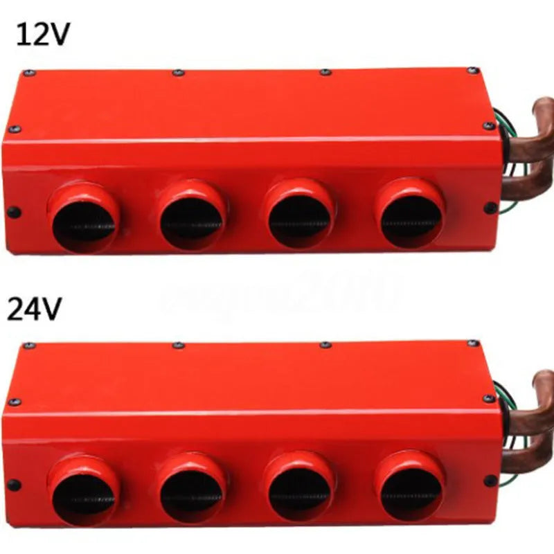 Metal car heater with long copper pipe for 12V or 24V vehicle installation.