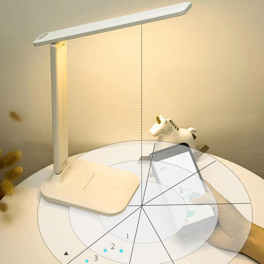 White touch dimming bedside lamp with USB charging for children's bedrooms