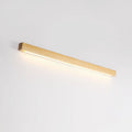 Walnut colour minimalist wooden and acrylic strip wall lamp in three length options on a white wall.