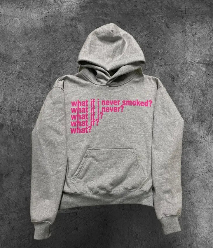 Black hooded sweater with white letter print pattern, regular sleeves