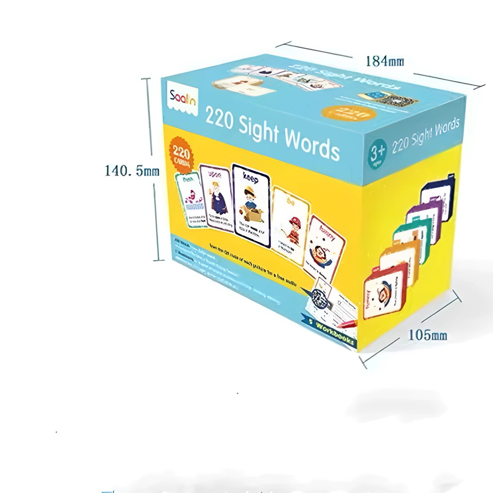 Early learning gift box containing 220 high-frequency word cards and five phonics workbooks for children aged 3+.