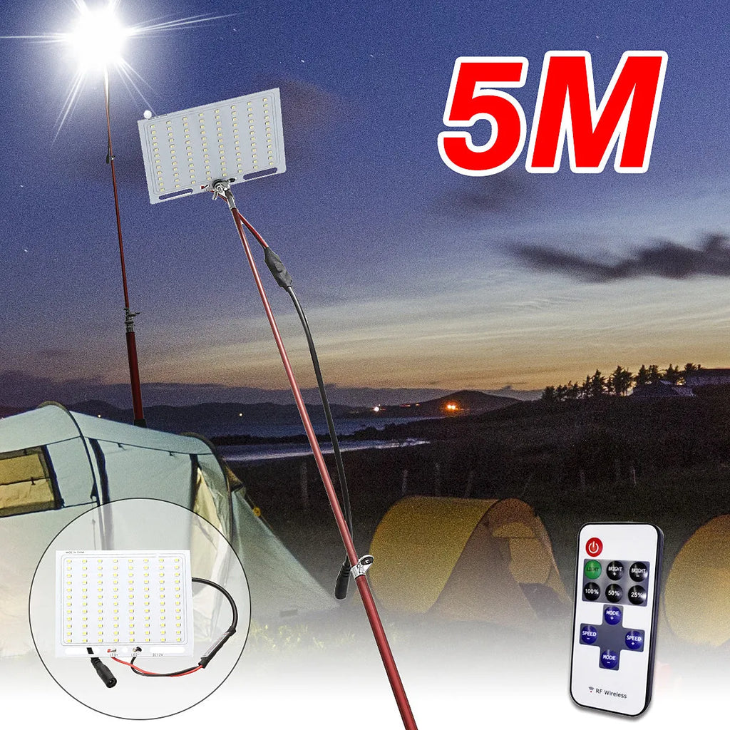 LED fishing rod light with telescopic pole and remote control for night fishing illumination