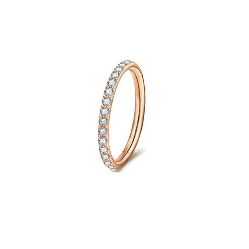 Stainless steel seamless nose ring with diamond accent in multiple colour finishes and sizes