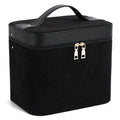 Corduroy cosmetic storage box with large capacity, shown in a solid colour with textured fabric exterior.