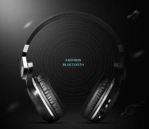Black Bluetooth wireless headset with head-mounted design shown from the side