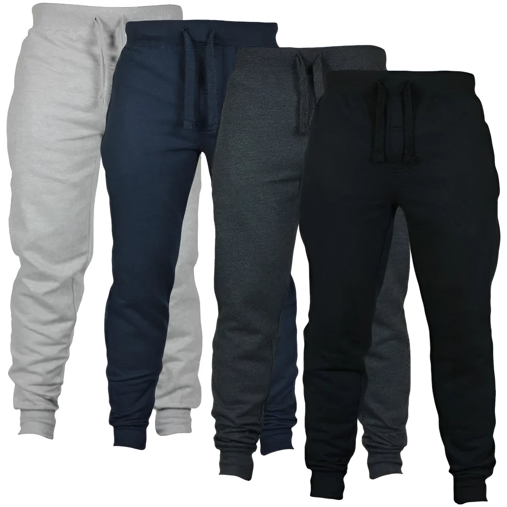 Men's black fleece drawstring casual pants with loose fit and elasticated waistband