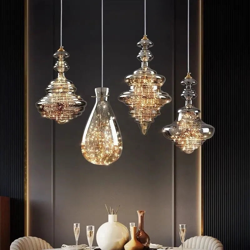 Modern simple luxury glass chandelier ceiling lamp with adjustable drop