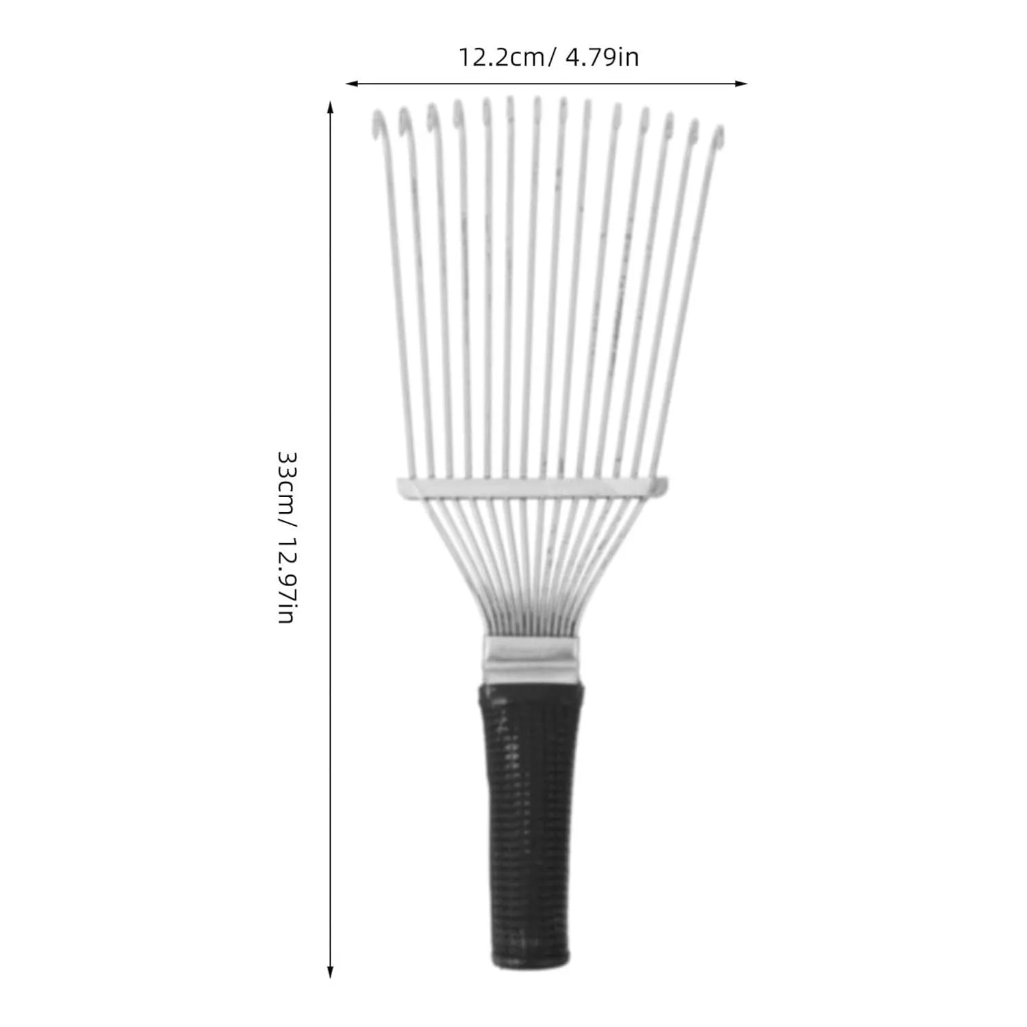 Stainless steel pet dematting brush rake comb with curved teeth for grooming horses and dogs.