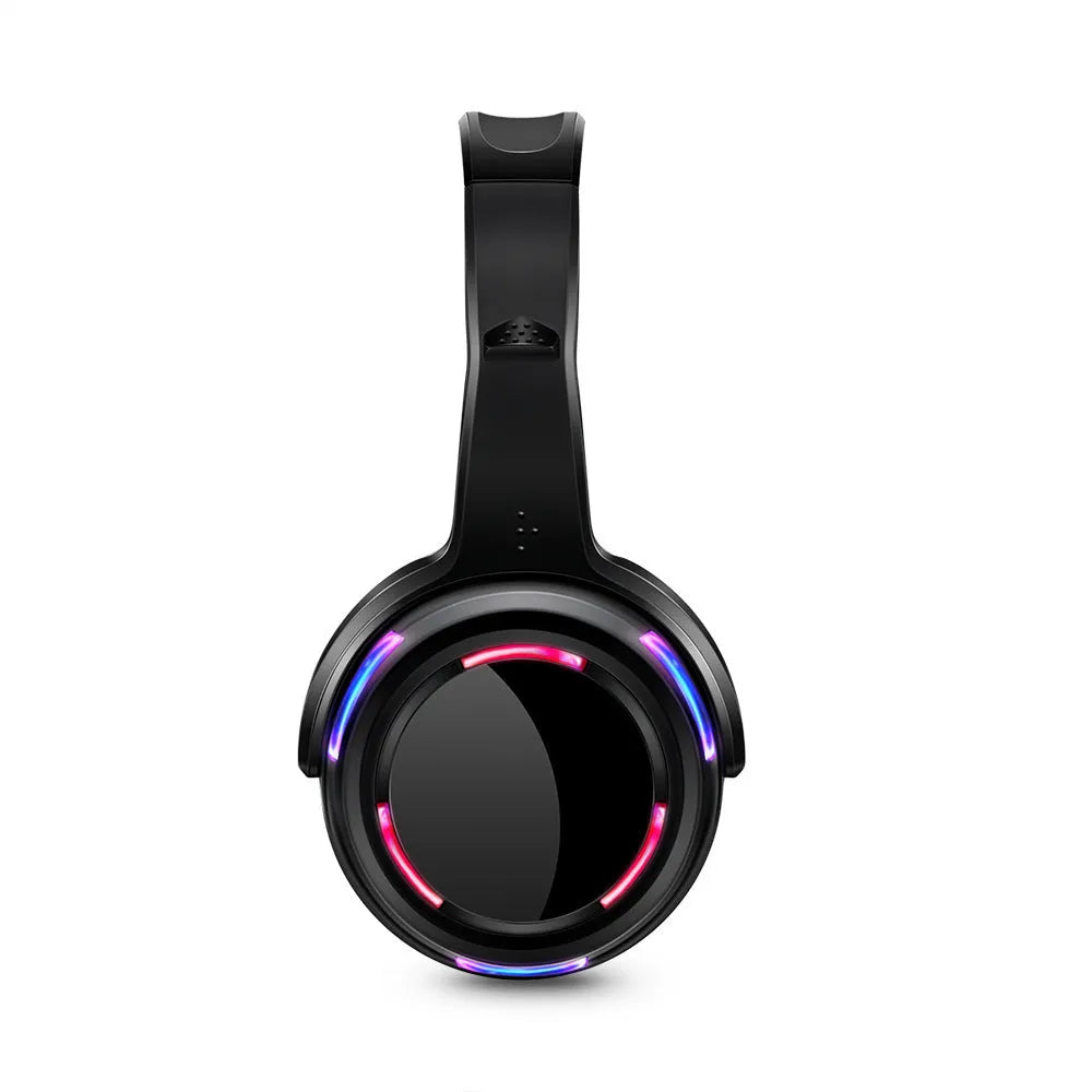 Black silent disco wireless headphones with 40mm drivers and built-in rechargeable battery for group party activities