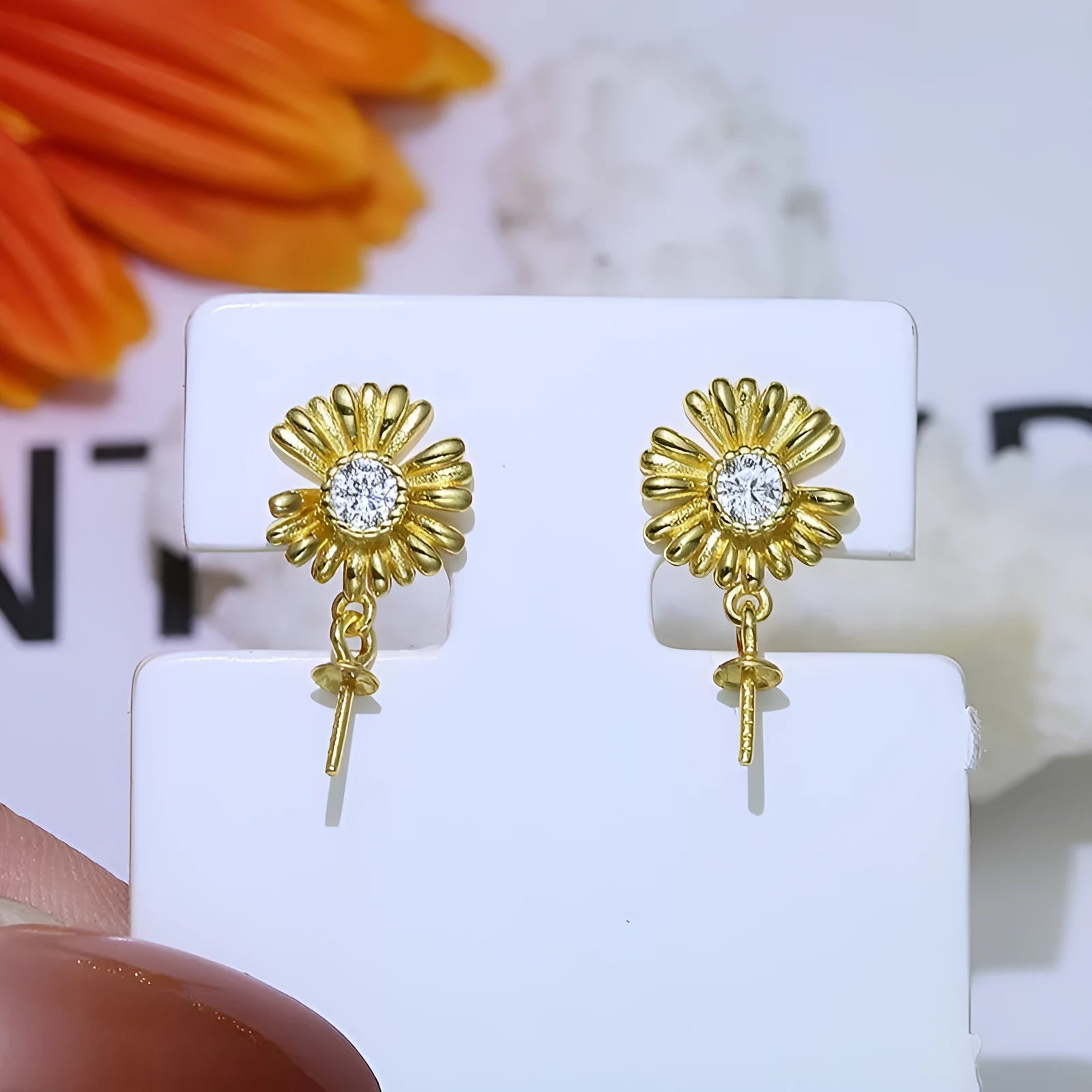 S925 sterling silver baroque flower earrings with matching ring holder in silver and gold options