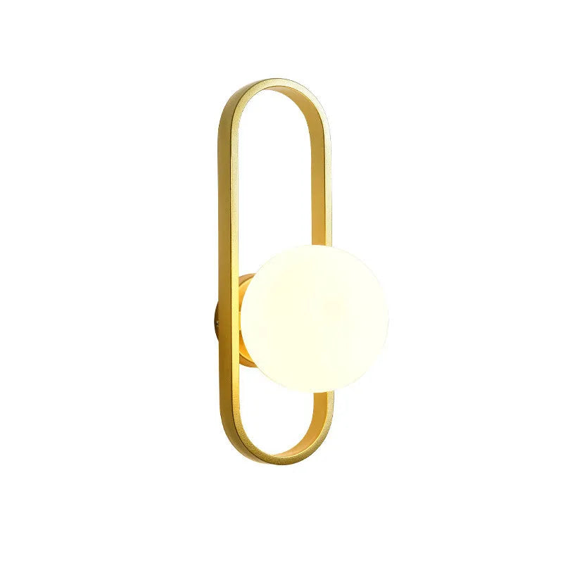 Minimalist wall lamp with glass shade and iron body in black finish mounted on wall