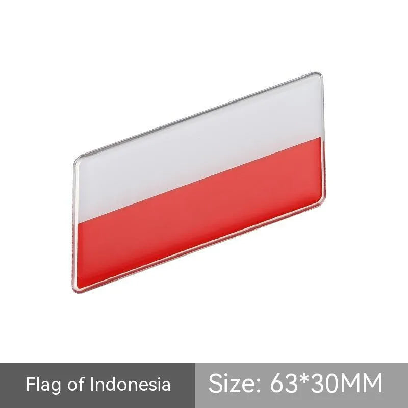 Aluminium car sticker flag emblem showing national flag design in parallelogram shape