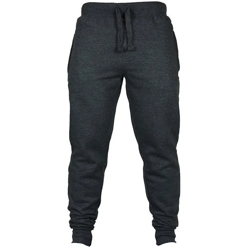 Men's black fleece drawstring casual pants with loose fit and elasticated waistband