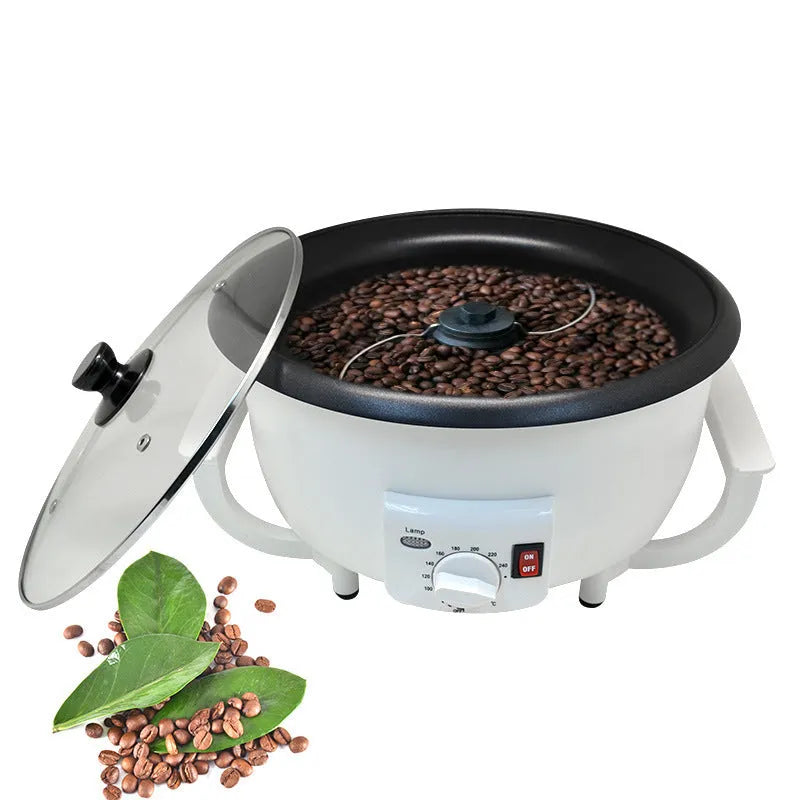 Oblate white coffee roasting machine with a 225mm base for home bean roasting.