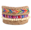 Adjustable leather bead bracelet with hand-woven construction and vintage punk design