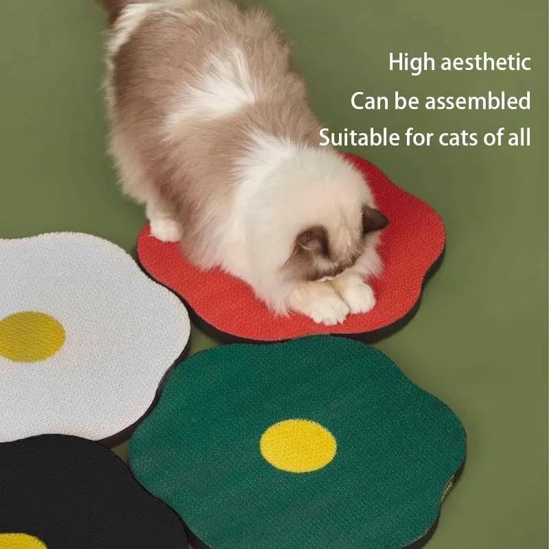 Wall mounted corrugated cat scratching board measuring 40x37.3cm in grey, green, red, or white colours