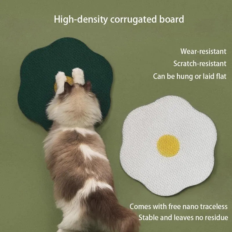 Wall mounted corrugated cat scratching board measuring 40x37.3cm in grey, green, red, or white colours