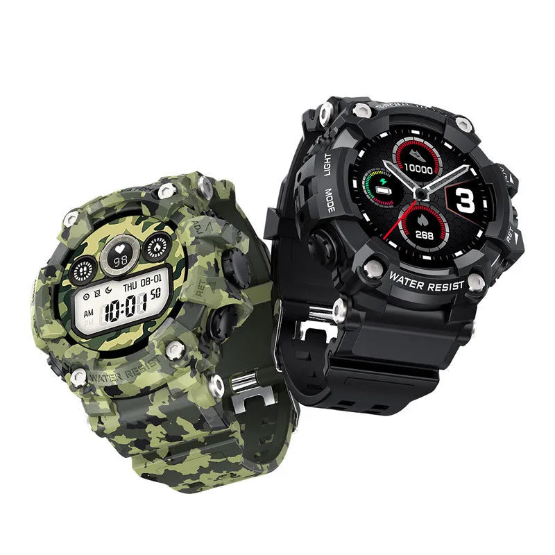 T6 Tactical Rugged Smart Watch in black or green with 1.3-inch screen on an anti-sweat double-clasp strap