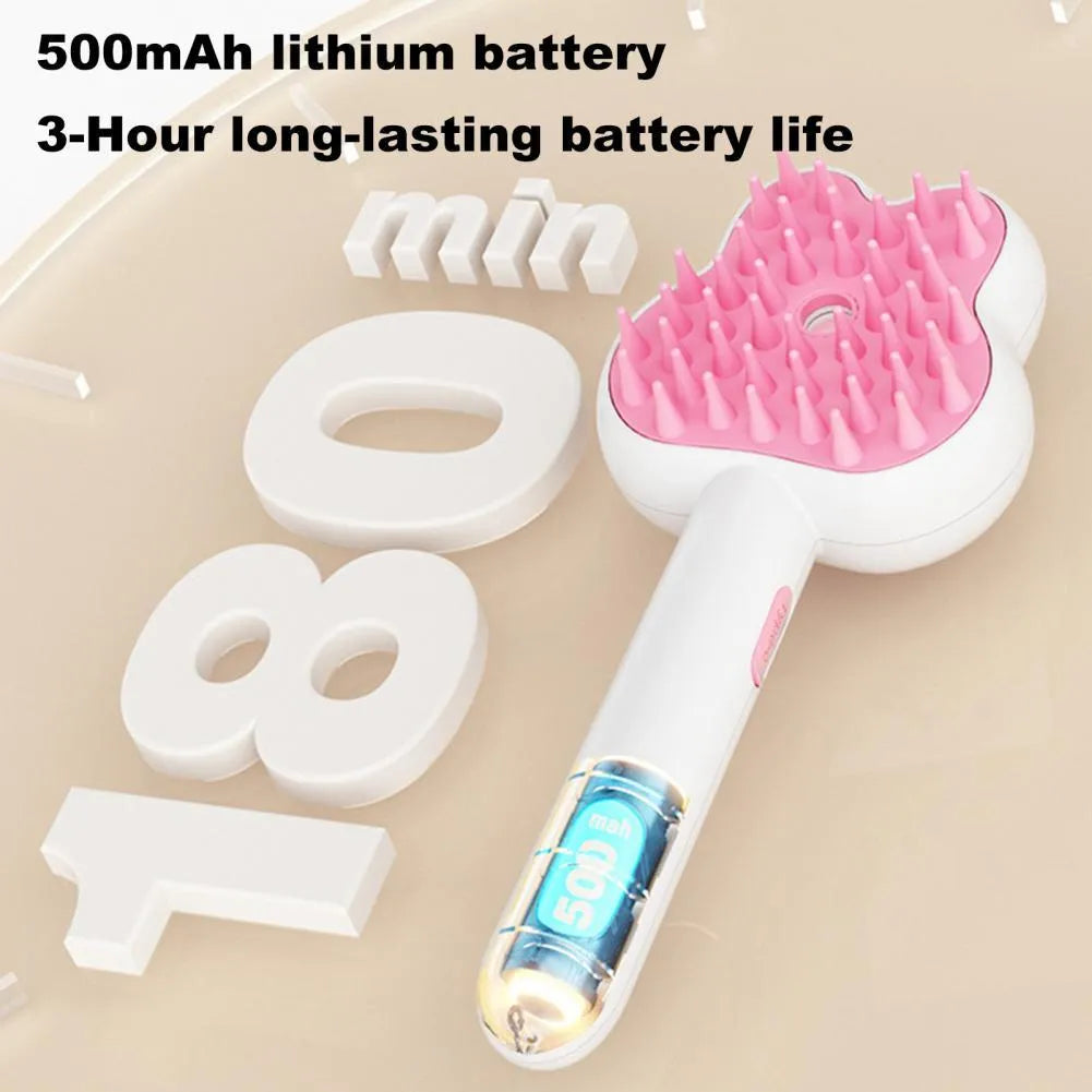 Rechargeable pet grooming steam brush in green colour with cartoon design