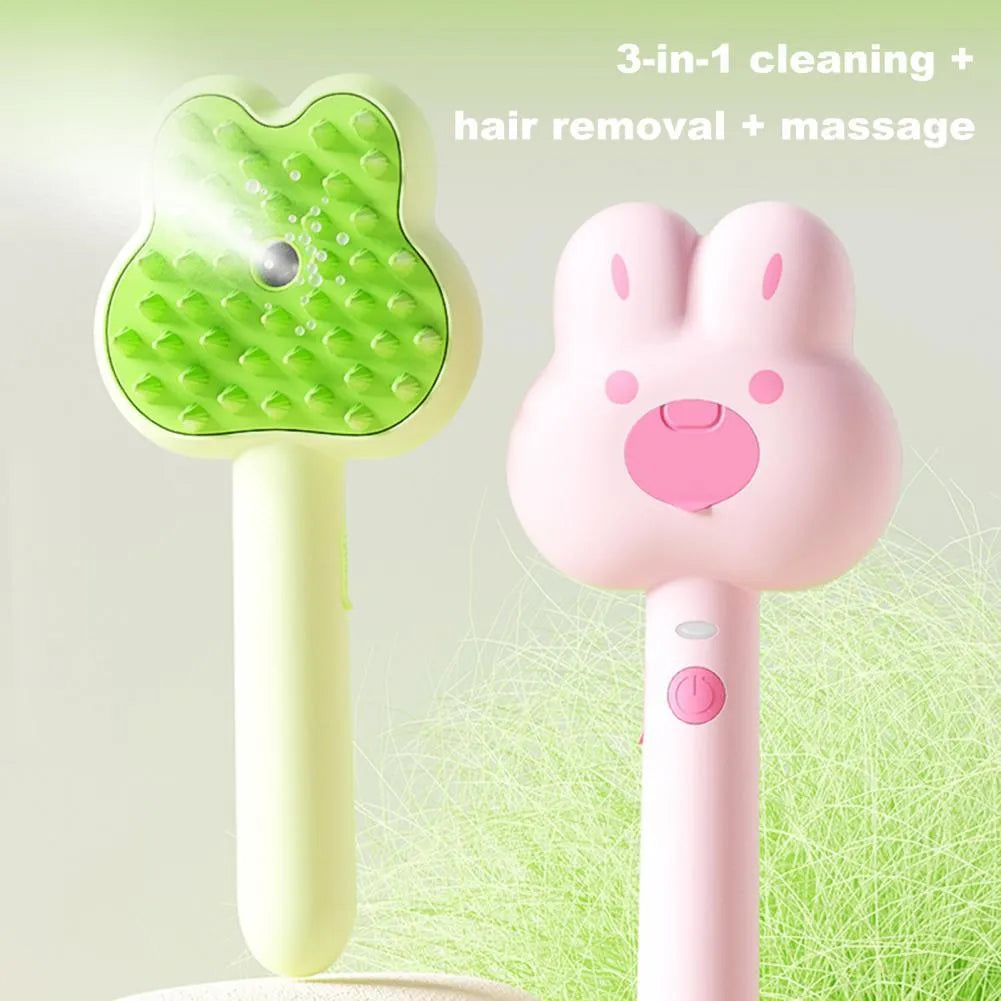 Rechargeable pet grooming steam brush in green colour with cartoon design