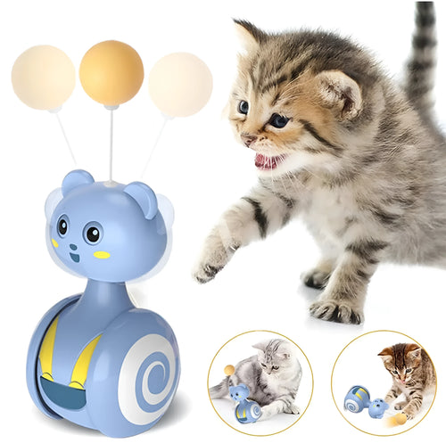 Interactive cat feather wand toy with rotating ball component in pink or blue colour options