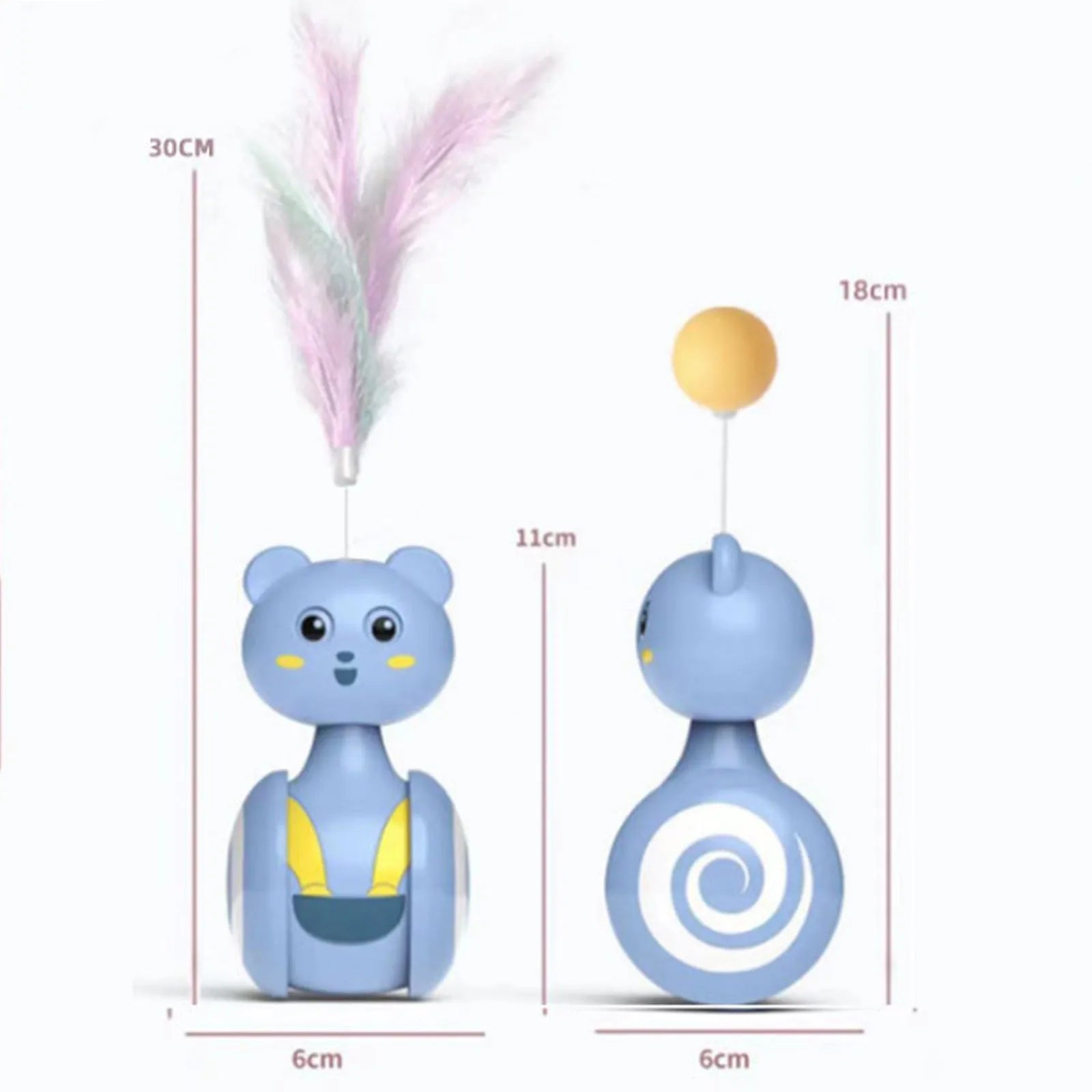 Interactive cat feather wand toy with rotating ball component in pink or blue colour options