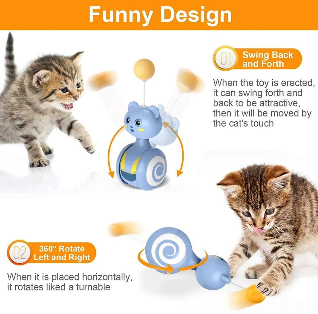 Interactive cat feather wand toy with rotating ball component in pink or blue colour options