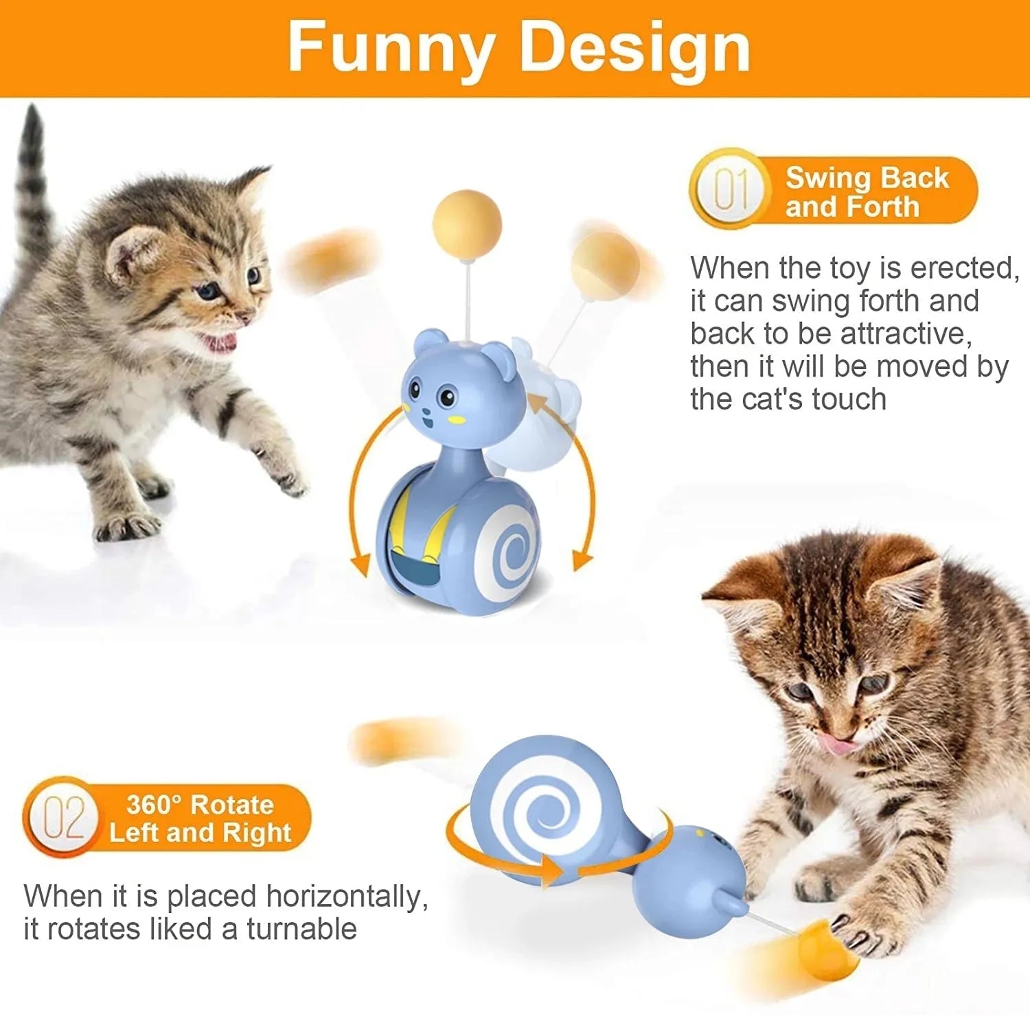 Interactive cat feather wand toy with rotating ball component in pink or blue colour options
