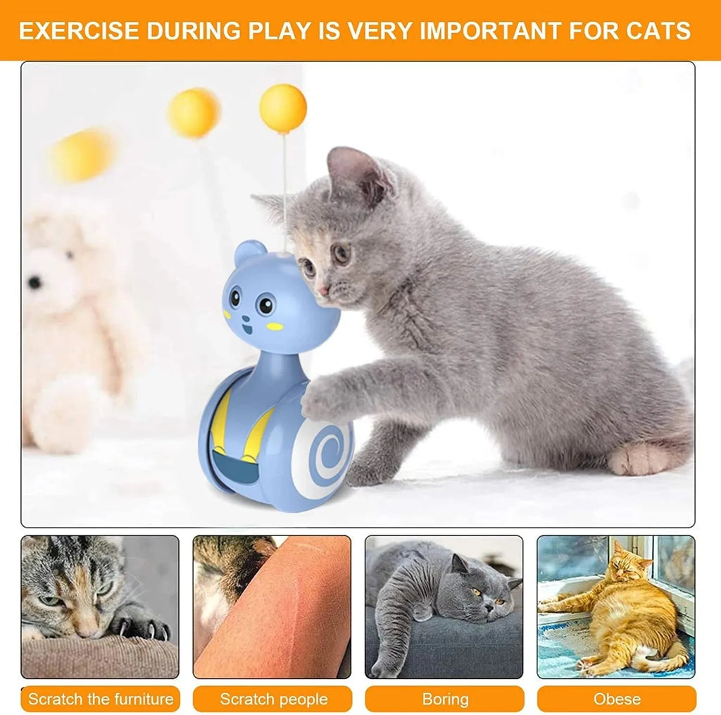 Interactive cat feather wand toy with rotating ball component in pink or blue colour options