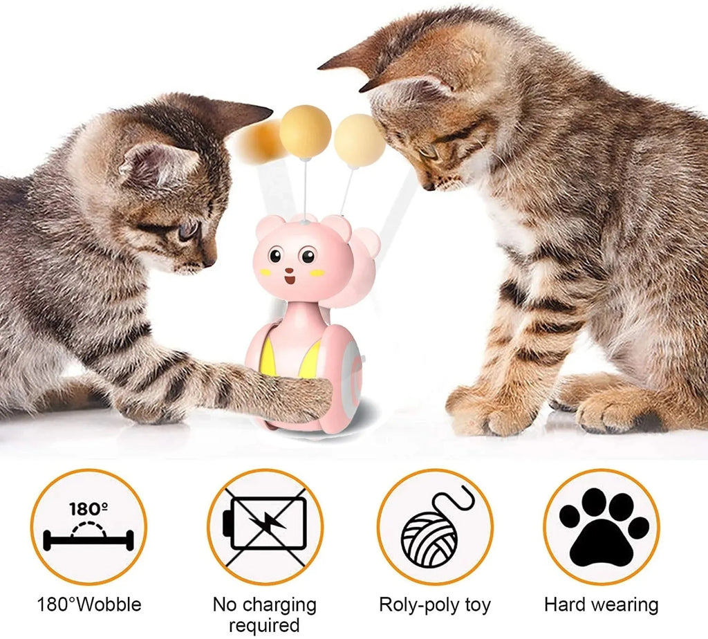 Interactive cat feather wand toy with rotating ball component in pink or blue colour options