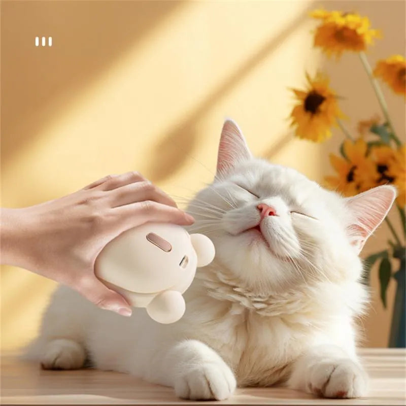 Pink rechargeable pet grooming brush with spray function and removable silicone comb for cat and dog hair removal
