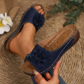 Women's casual peep-toe slipper with thick rubber sole and PVC upper in multiple colour options