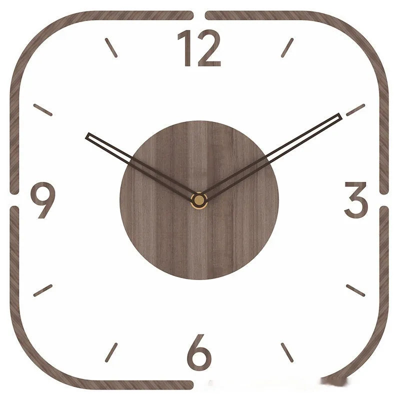 Square transparent wall clock with wooden frame modern design measuring 35cm
