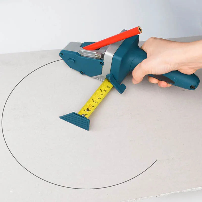 Blue multifunctional woodworking cutter with measurement scale and one-press lock mechanism