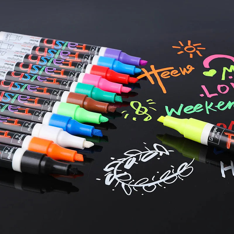 6mm oblique tip fluorescent board highlighter pen with plastic shell in card packaging