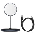 Black magnetic desktop wireless charging stand for Apple iPhone 12 with Type-C cable