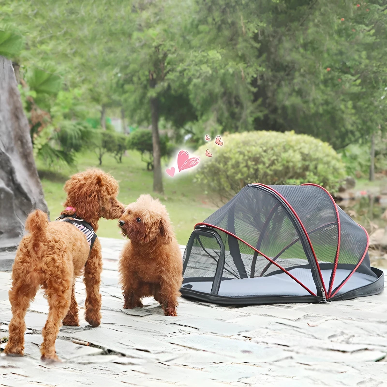 L code pet folding tent with half-mesh design for cats in travel or home settings