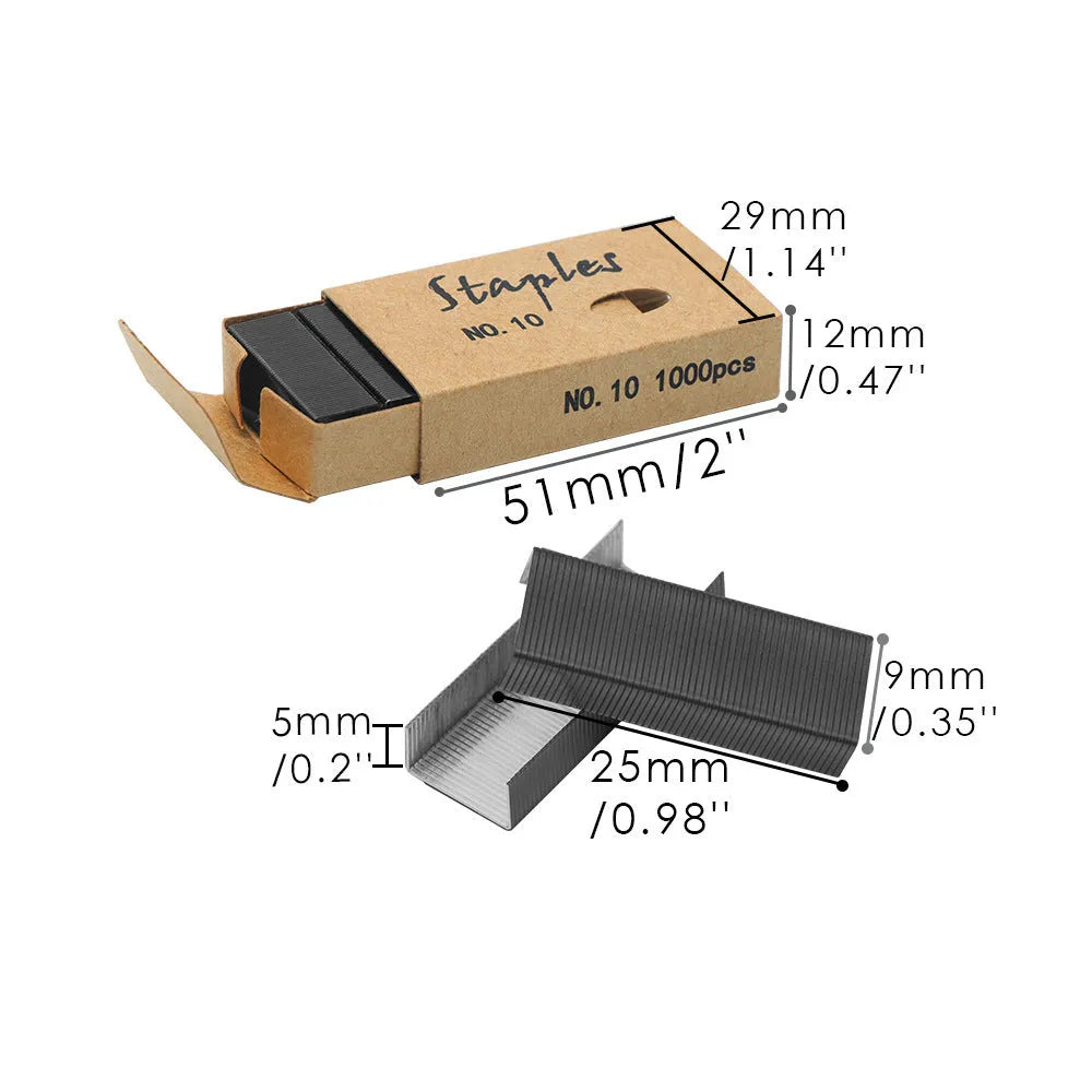 Box of 1000 metal office staples in black purple rose gold and rose red colours