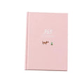 Hardback colour inside notebook planner with 228 pages, open to daily schedule, shown in Dark Green