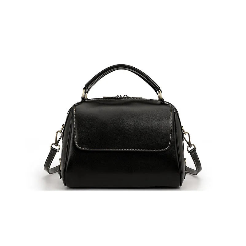 Women's genuine leather crossbody tote bag in cross-square shape with internal compartments and double shoulder straps