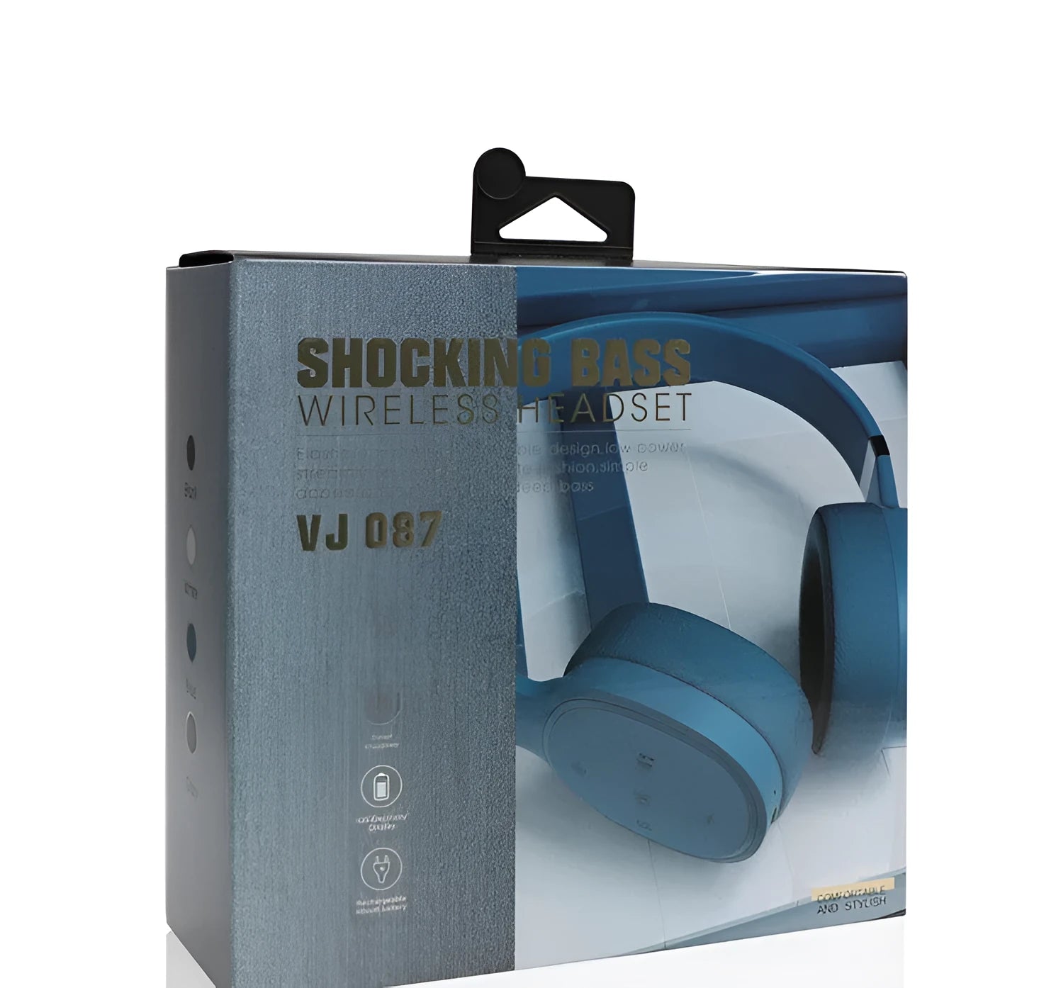 Wireless Bluetooth headset in black, blue, grey, or white colour with over-ear design.
