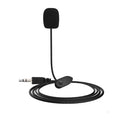 Black lavalier condenser microphone with 3.5mm plug and 2-metre cable for recording