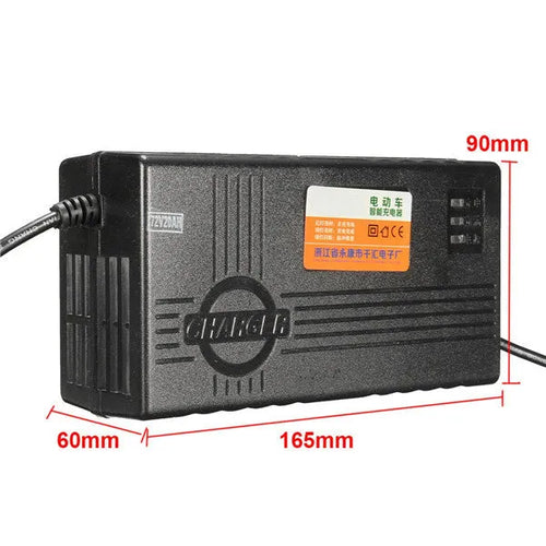 72V 20AH electric car charger in black with international plug options for lead-acid batteries