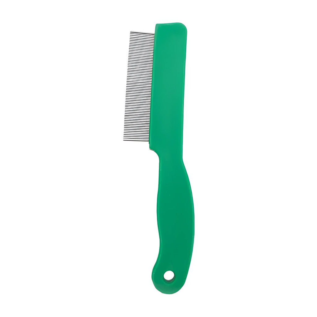 Green plastic handle stainless steel pet flea comb for dogs and cats