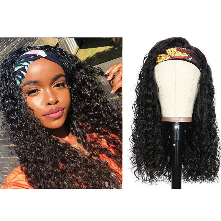 Brazilian Water Wave Headband Human Hair Wig for Ladies Medium Long Hair 8-18 Inch Lengths Can Be Dyed Any Skin Colour Photo Colour Natural Look
