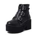 Black Harajuku punk Martin boots with bat buckle gothic detailing and side zipper