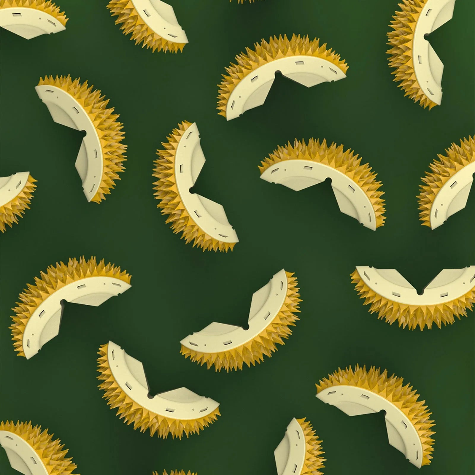Durian-shaped cat tickling brush toy in green mounted on wall with rotating catnip ball