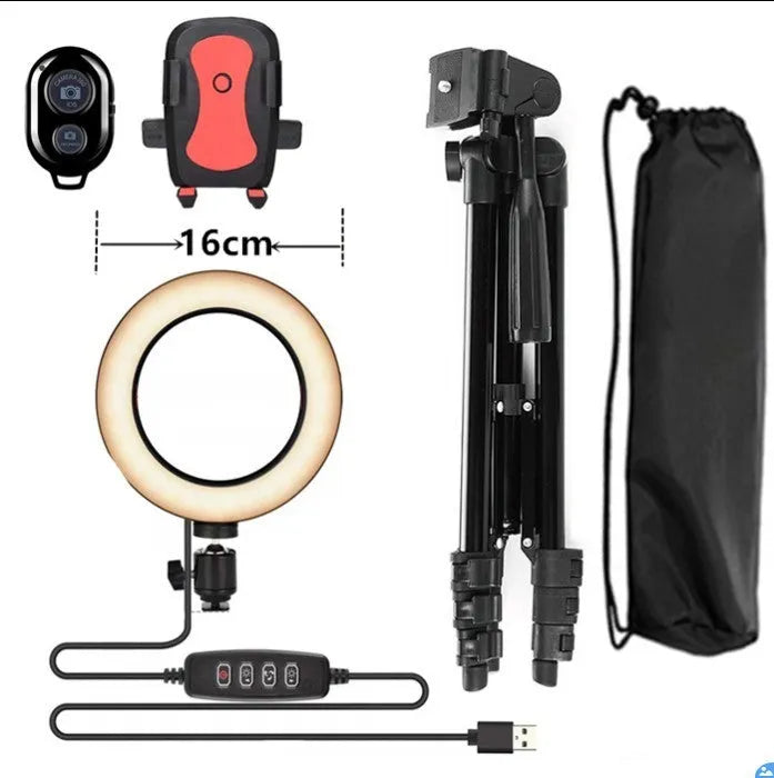 Adjustable aluminium live phone stand extended to various heights between 35 and 110 centimetres.