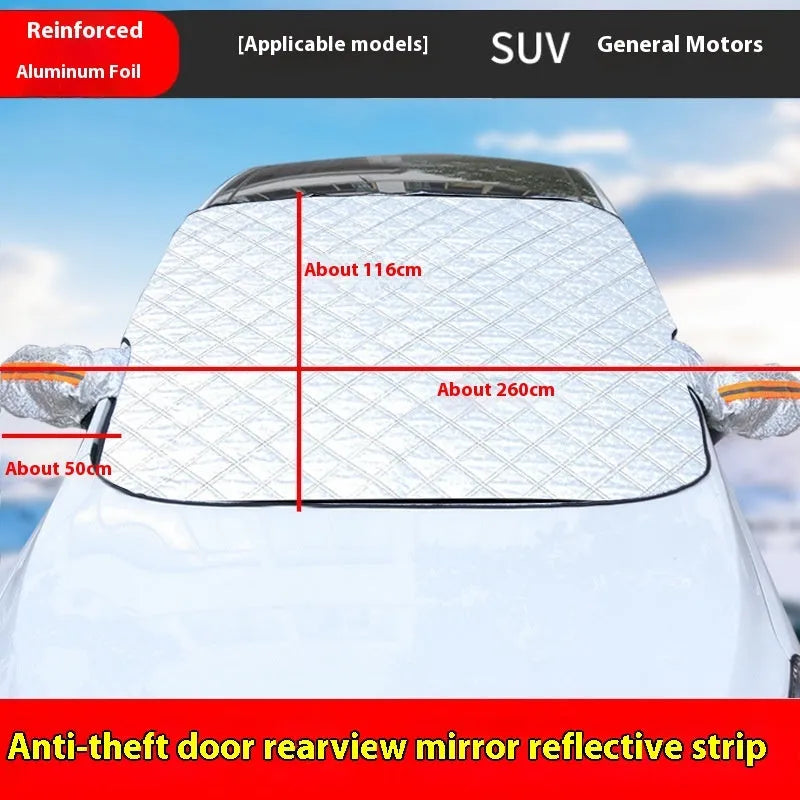 Aluminium foil winter car cover with magnets and reflective strips for SUV front windshield protection