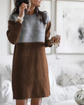 Brown women's patchwork skirt with polar fleece cotton fabric and collage stitching in retro princess dress style